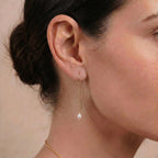 18k solid gold threader earrings with genuine tiny rice pearls for women