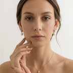 18K White Gold Sparkling Pavé White Pearl Drop Earrings, Bridal Wedding Dangle Earrings for Women