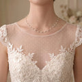 18K White Gold Mini Pearl Station Necklace for Women 3-3.5mm Pearl Choker for Brides
