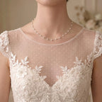 18K White Gold Mini Pearl Station Necklace for Women 3-3.5mm Pearl Choker for Brides