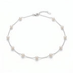 18K White Gold Plated Sterling Silver Pearl Station Necklace