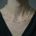 18K White Gold Plated Sterling Silver Pearl Station Necklace