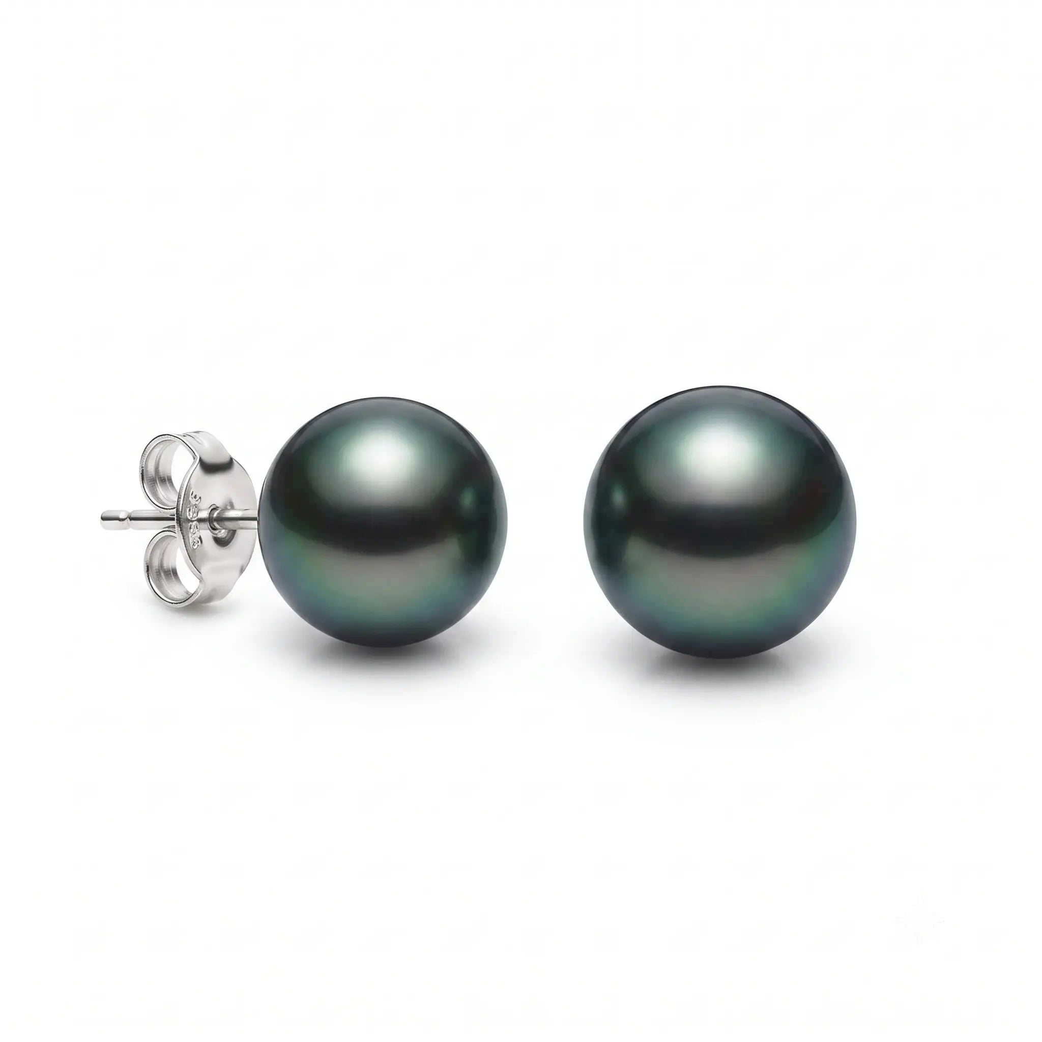 18K White Gold Tahitian Black Pearl Stud Earrings