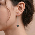 18K White Gold Tahitian Black Pearl Long Threader Earrings