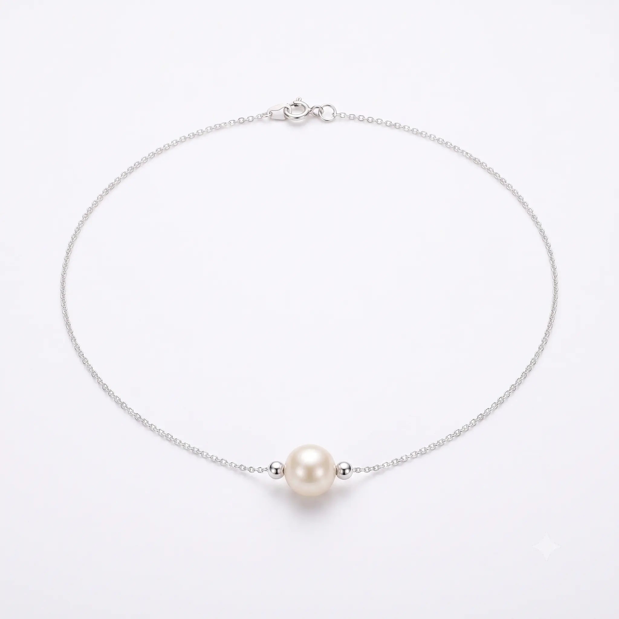 Minimalist Single Pearl Choker Necklace in Sterling Silver Floating Pearl Pendant