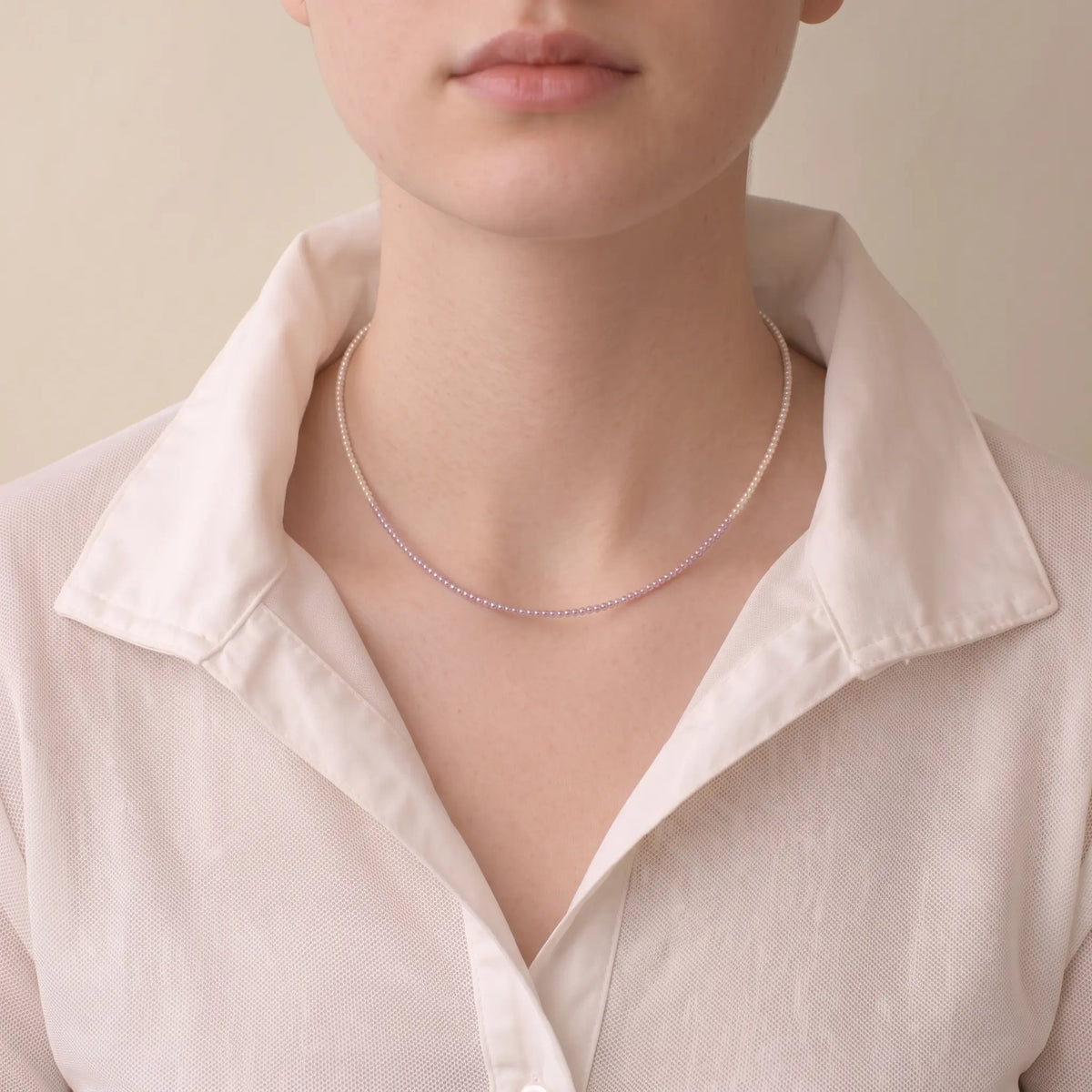 2-2.5mm Ombré Lavender & White Freshwater Pearl Choker in 925 Sterling Silver