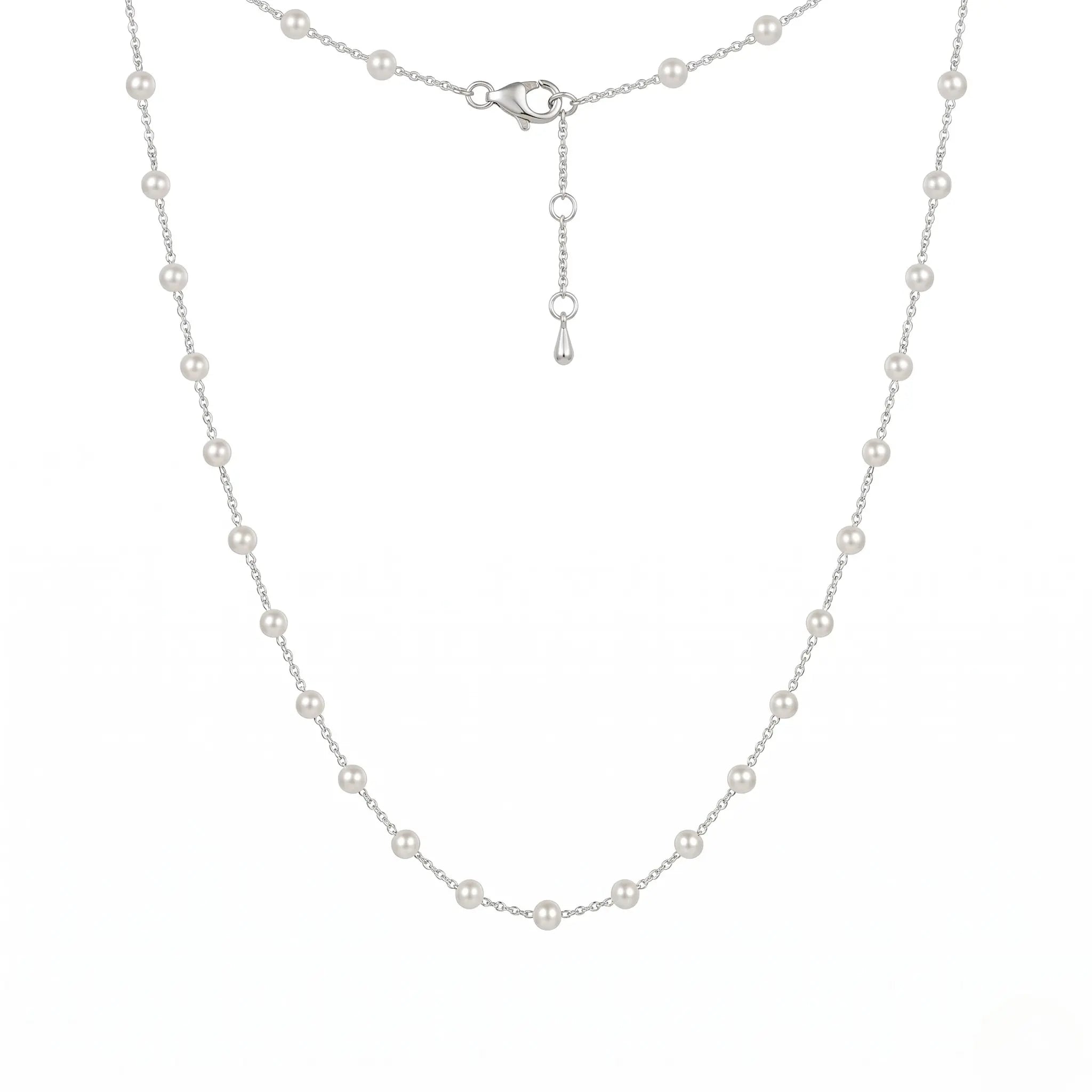 3-3.5mm Freshwater Pearl Close-Set Station Choker, 925 Sterling Silver Dainty Necklace