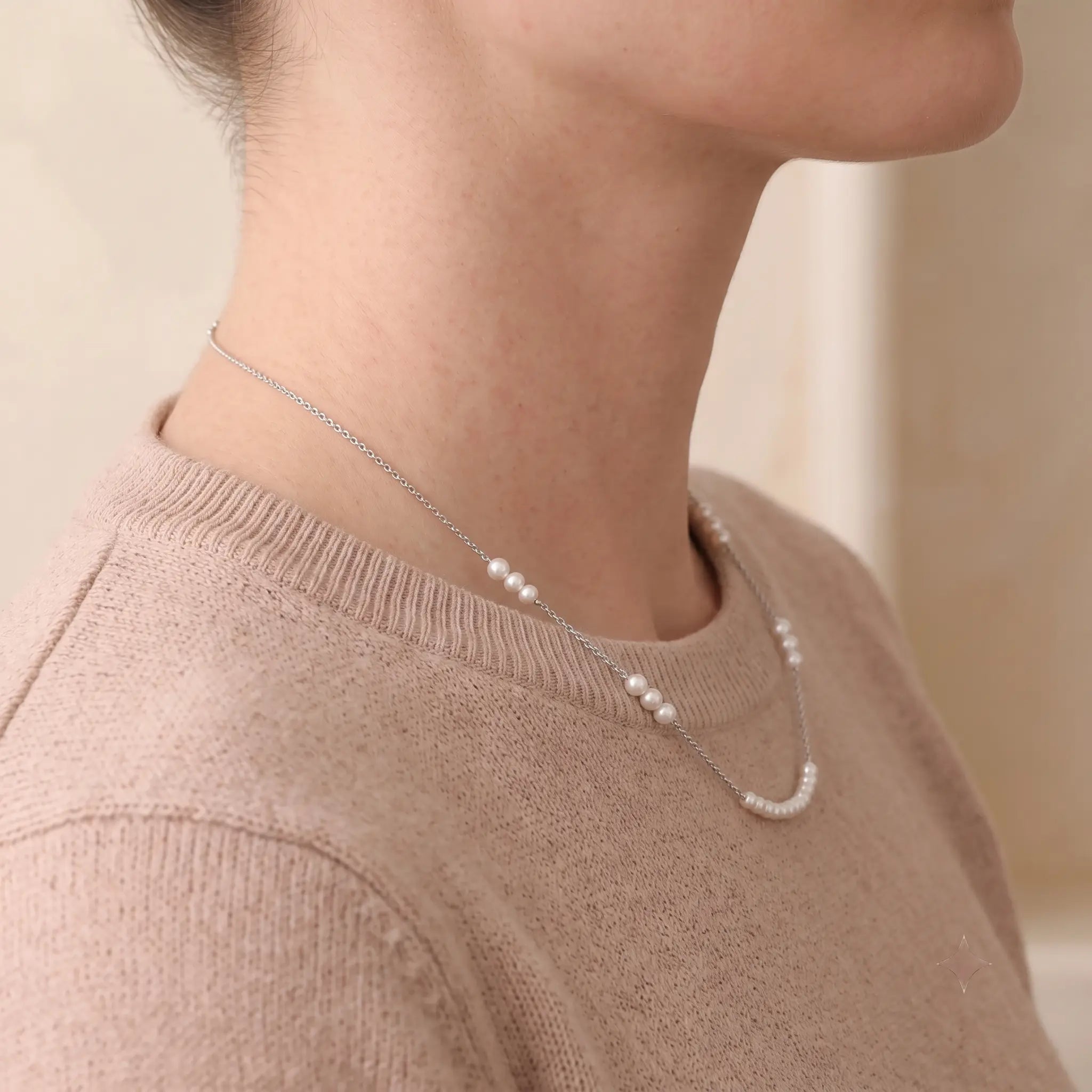 3-3.5mm Tiny Baby Pearl Station Choker Necklace