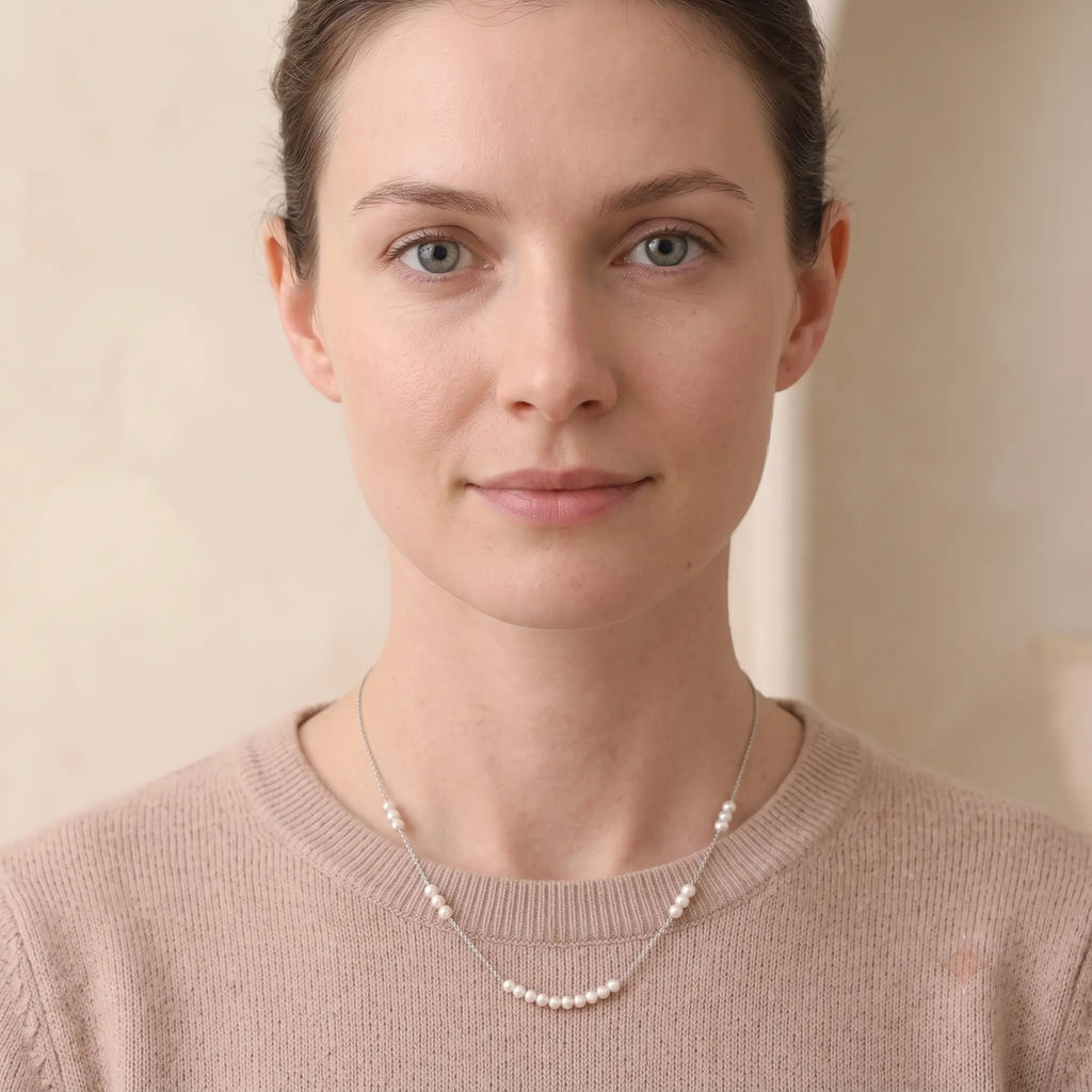 3-3.5mm Tiny Baby Pearl Station Choker Necklace