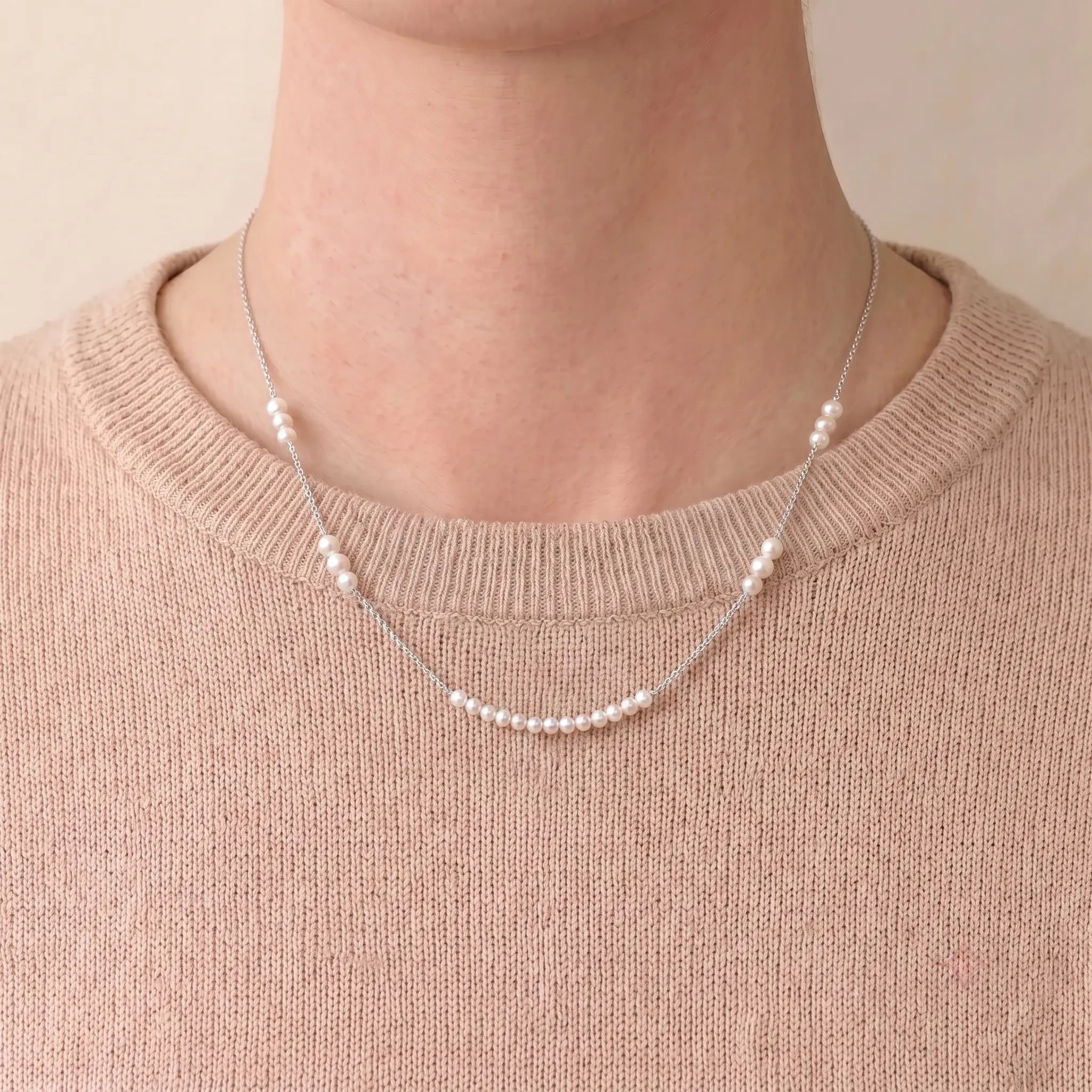3-3.5mm Tiny Baby Pearl Station Choker Necklace