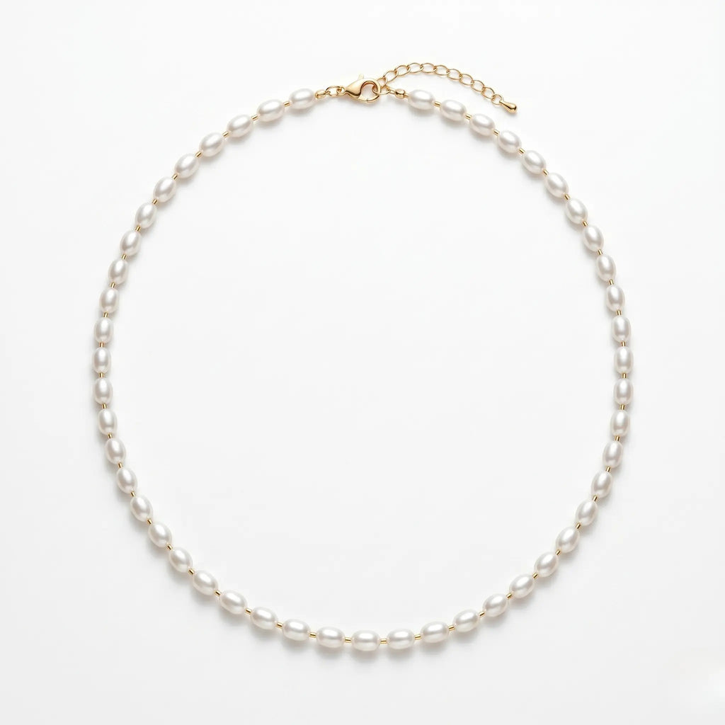 4-5mm Oval Freshwater Pearl Choker Necklace - Minimalist White Pearl Bead Chain for Women