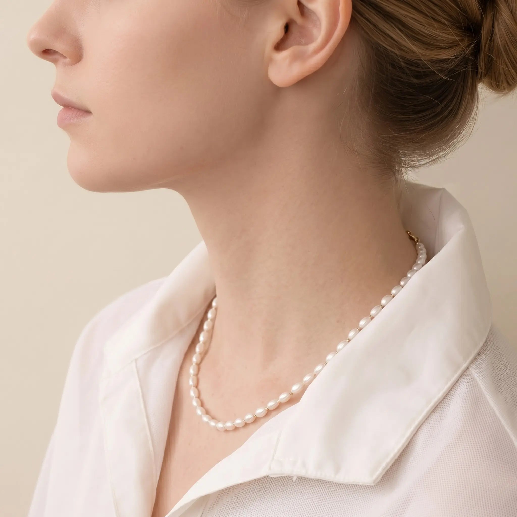 4-5mm Oval Freshwater Pearl Choker Necklace - Minimalist White Pearl Bead Chain for Women