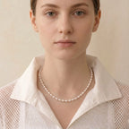 4-5mm Oval Freshwater Pearl Choker Necklace - Minimalist White Pearl Bead Chain for Women