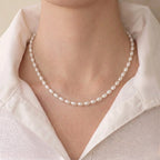 4-5mm Oval Freshwater Pearl Choker Necklace - Minimalist White Pearl Bead Chain for Women