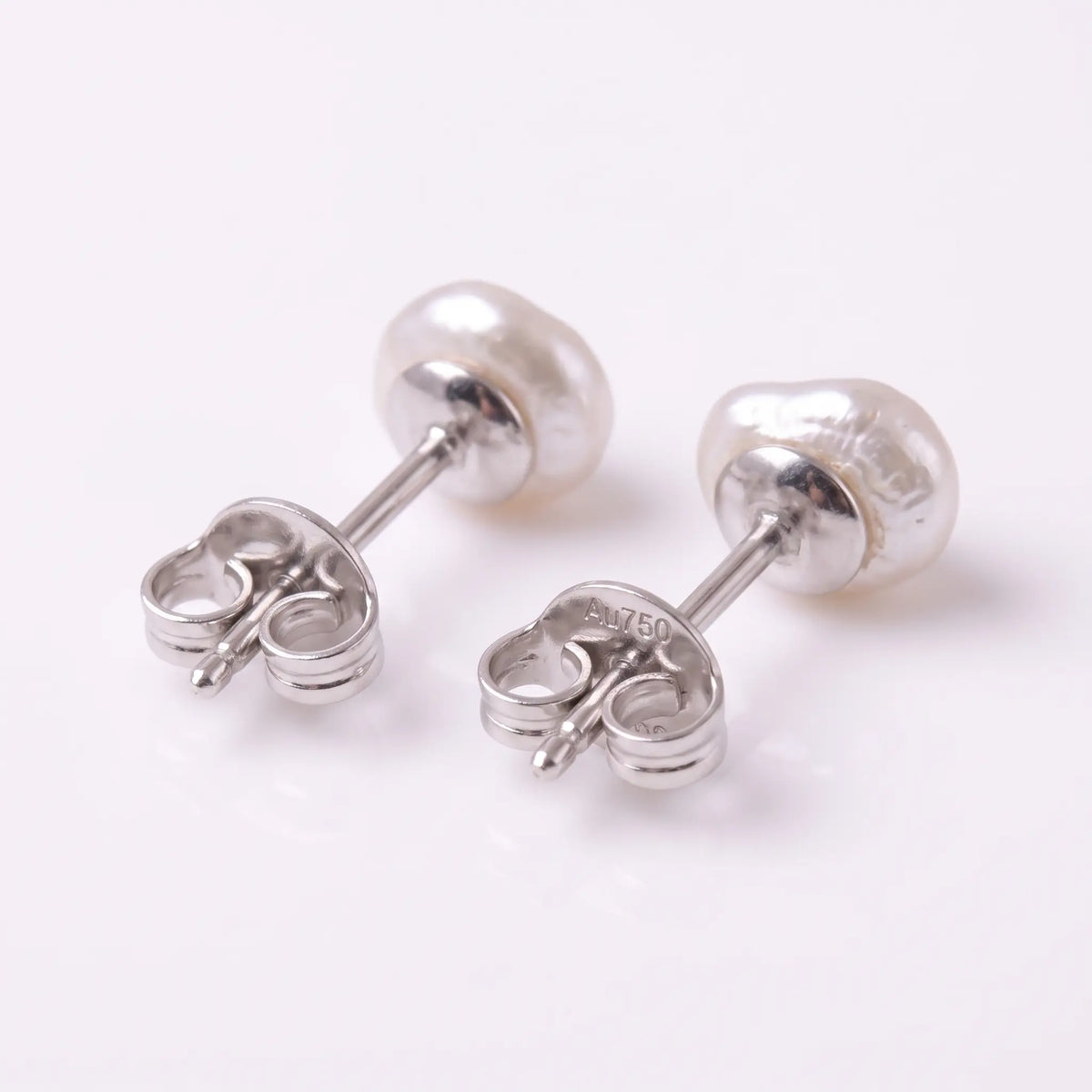 4-5mm Organic Baroque Keshi Pearl Stud Earrings in Solid 18K White Gold