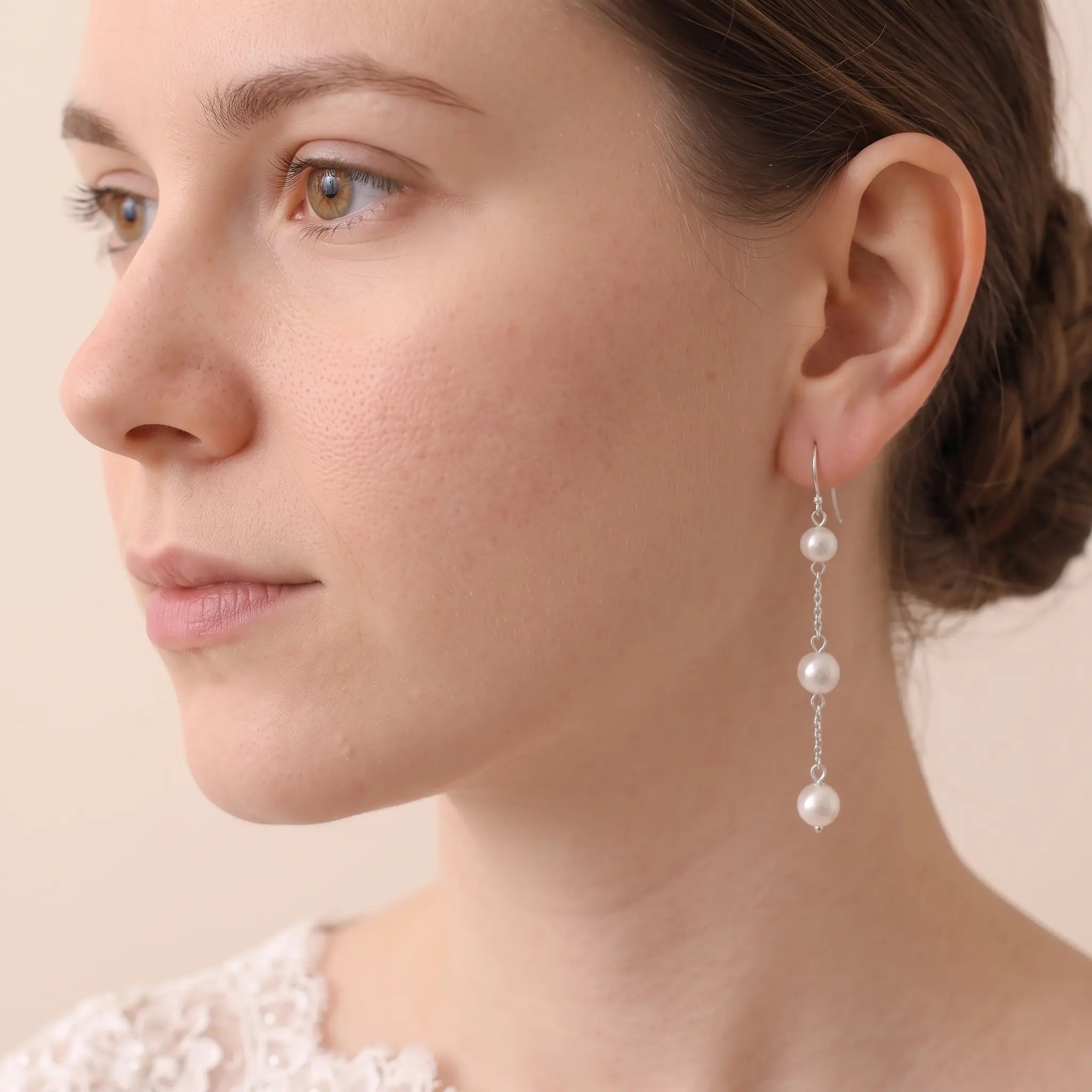 5-5.5mm Japanese Akoya Pearl Drop Threader Wedding Earrings for Bride