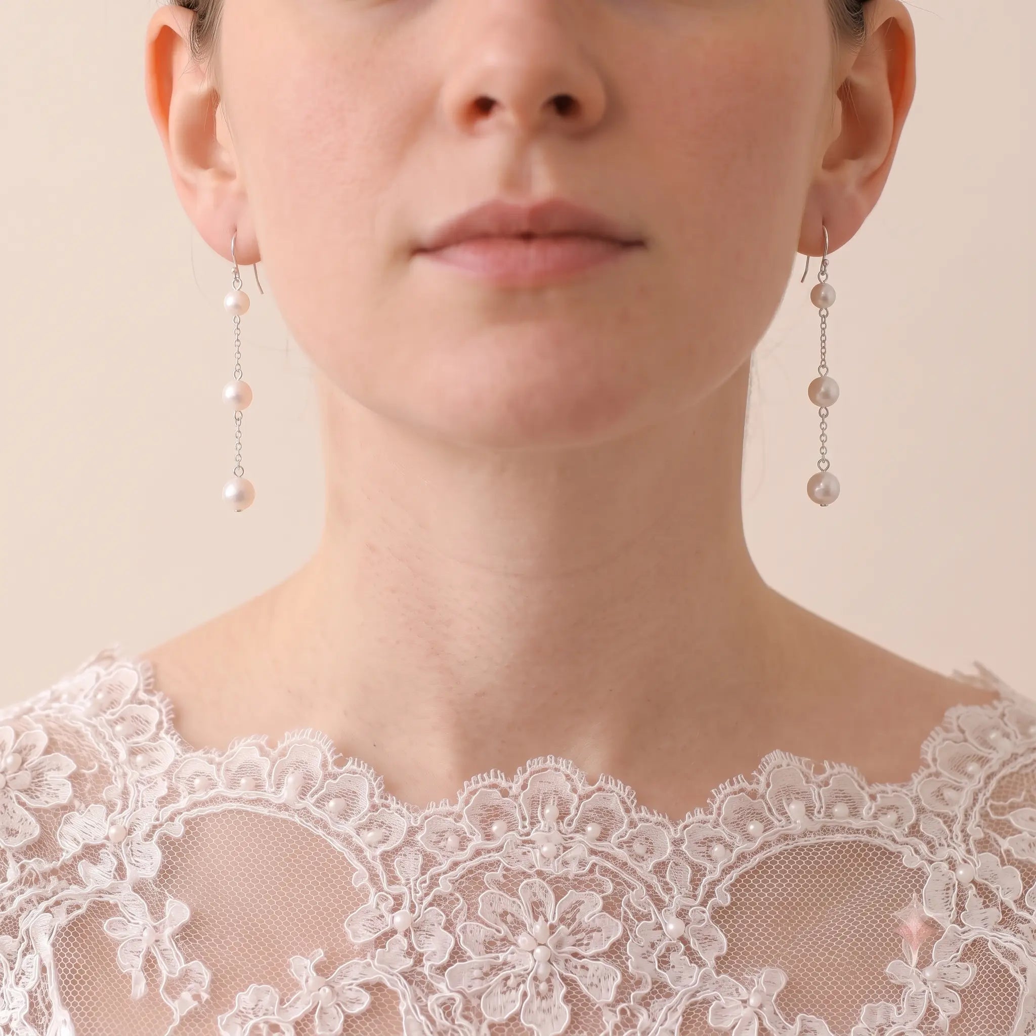 5-5.5mm Japanese Akoya Pearl Drop Threader Wedding Earrings for Bride