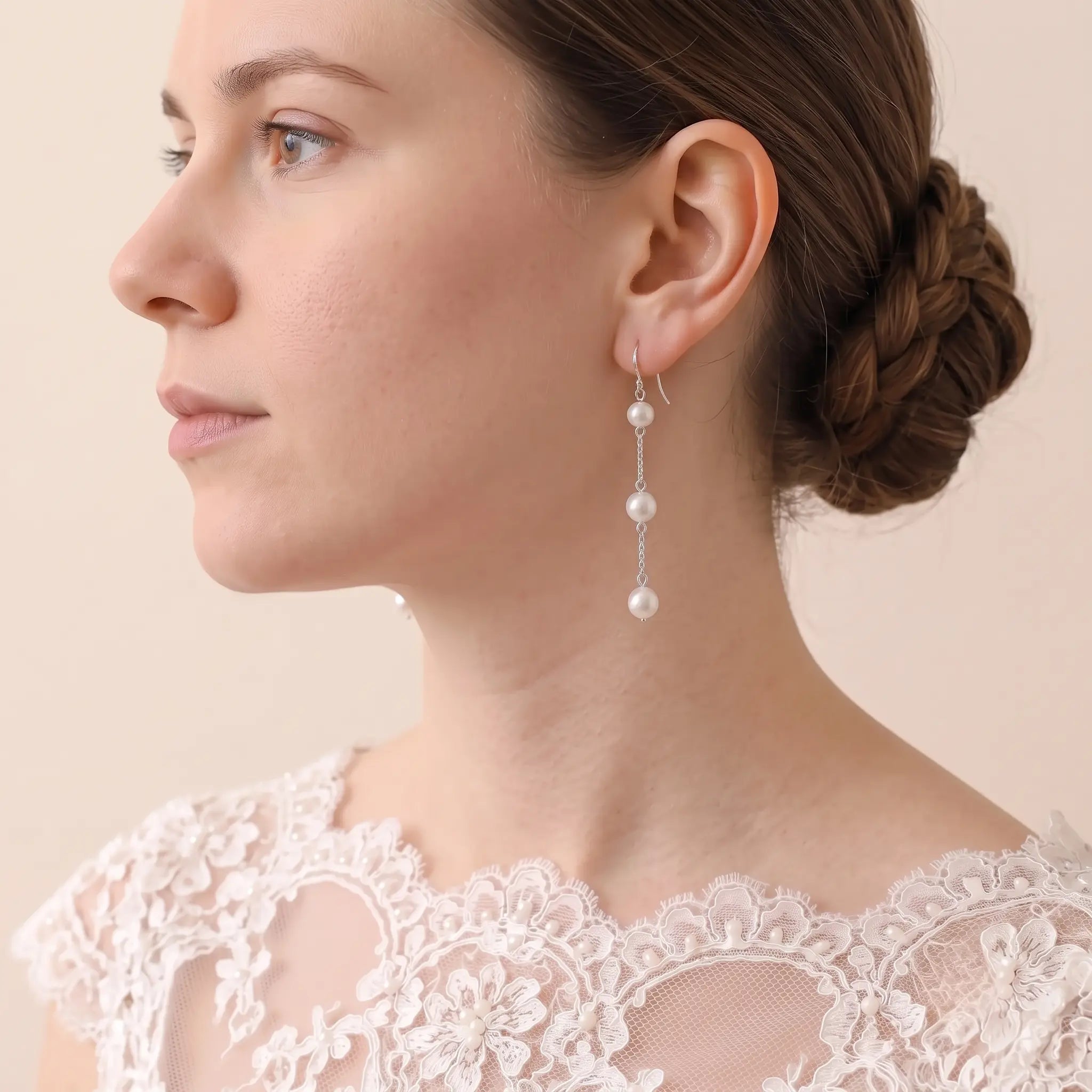 5-5.5mm Japanese Akoya Pearl Drop Threader Wedding Earrings for Bride
