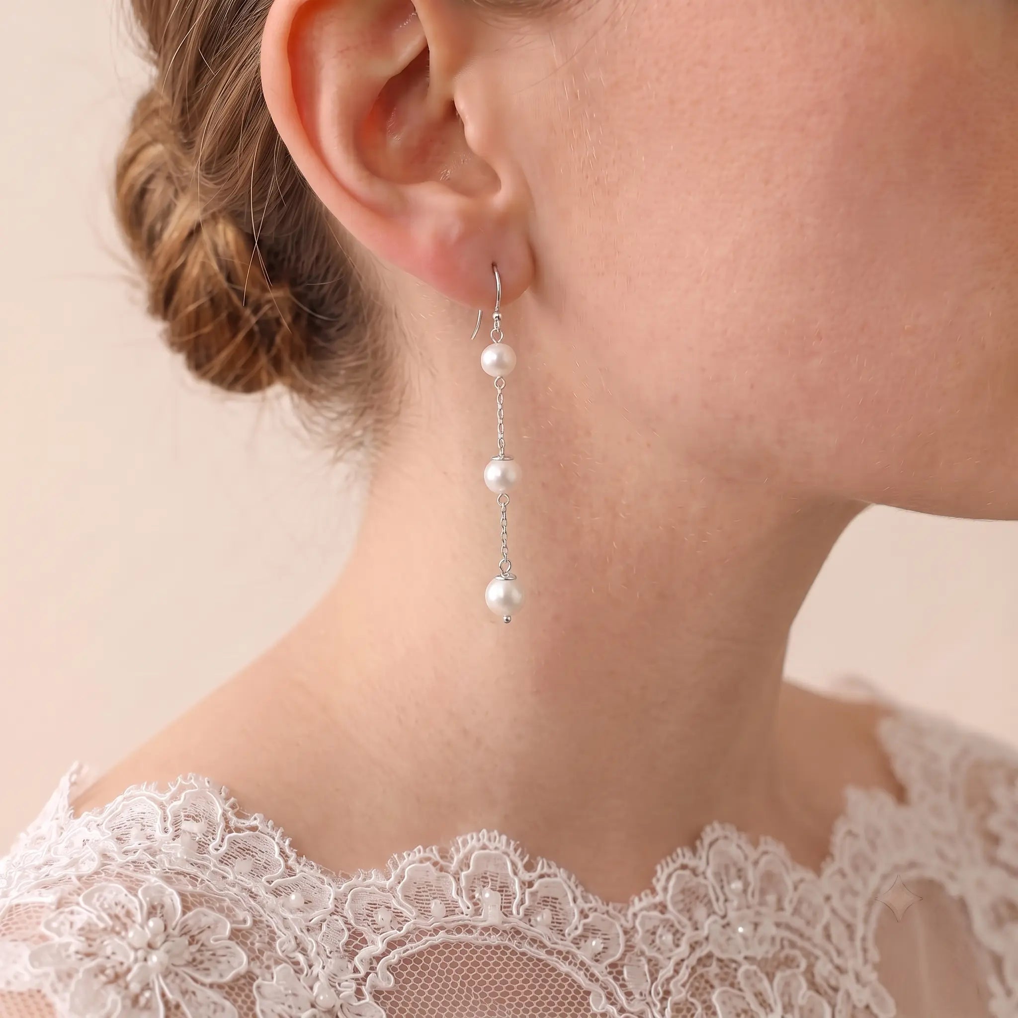 5-5.5mm Japanese Akoya Pearl Drop Threader Wedding Earrings for Bride