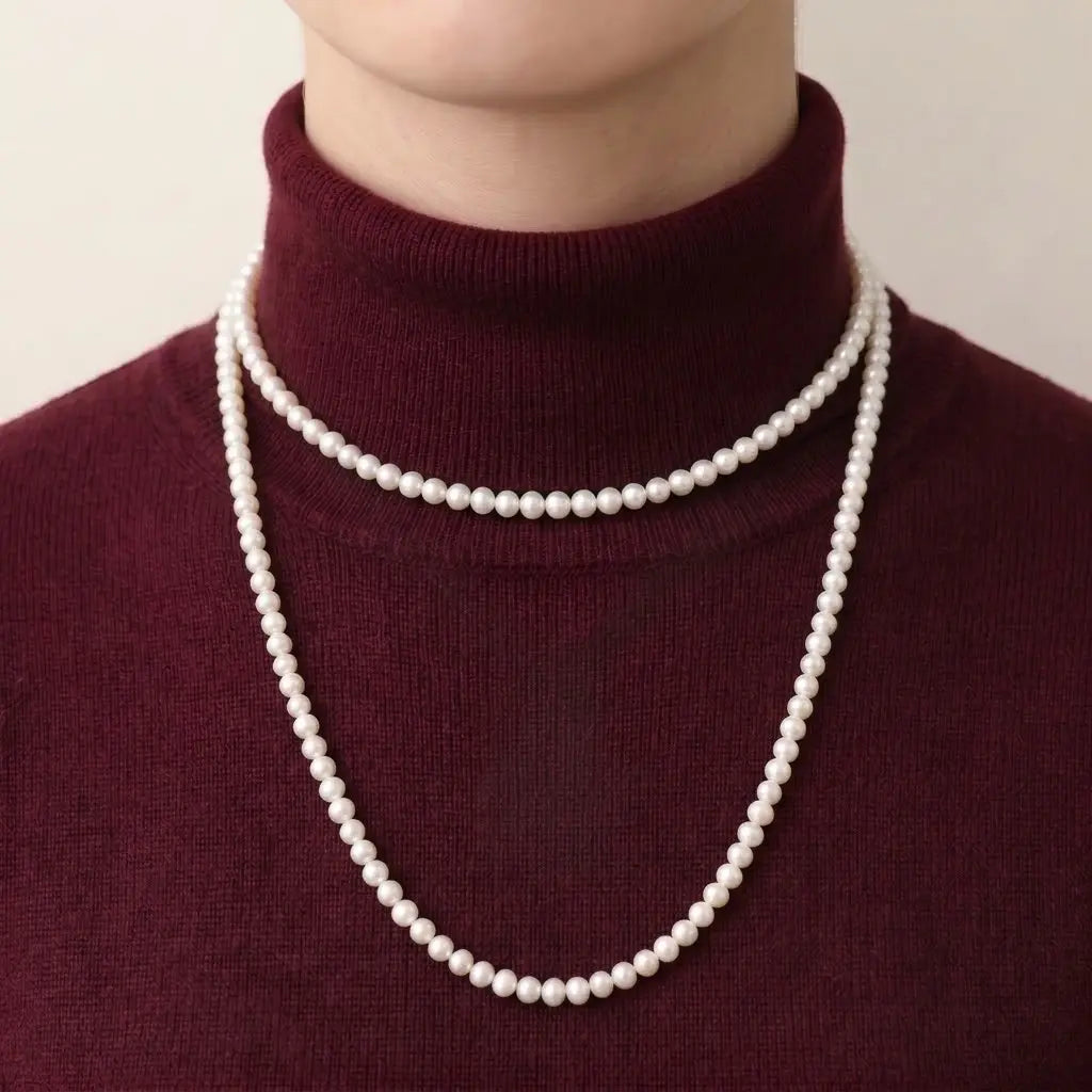 5-5.5mm Natural Freshwater Pearl Long Necklace with 925 Sterling Silver Clasp