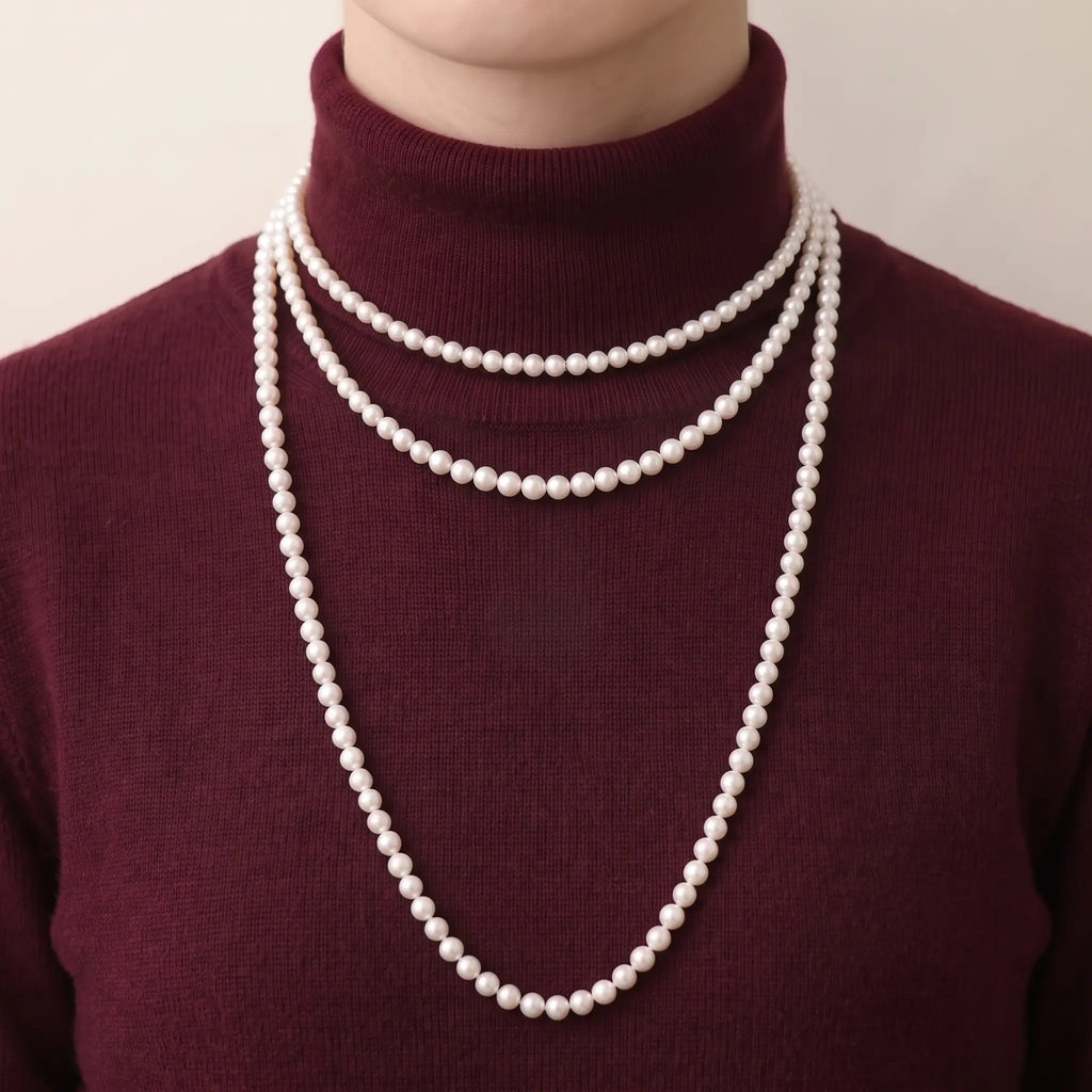5-5.5mm Natural Freshwater Pearl Long Necklace with 925 Sterling Silver Clasp