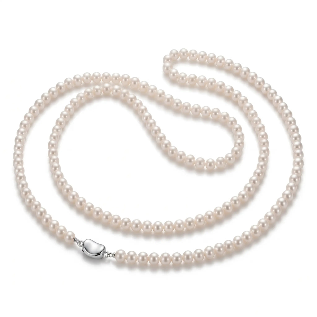 5-5.5mm Natural Freshwater Pearl Long Necklace with 925 Sterling Silver Clasp