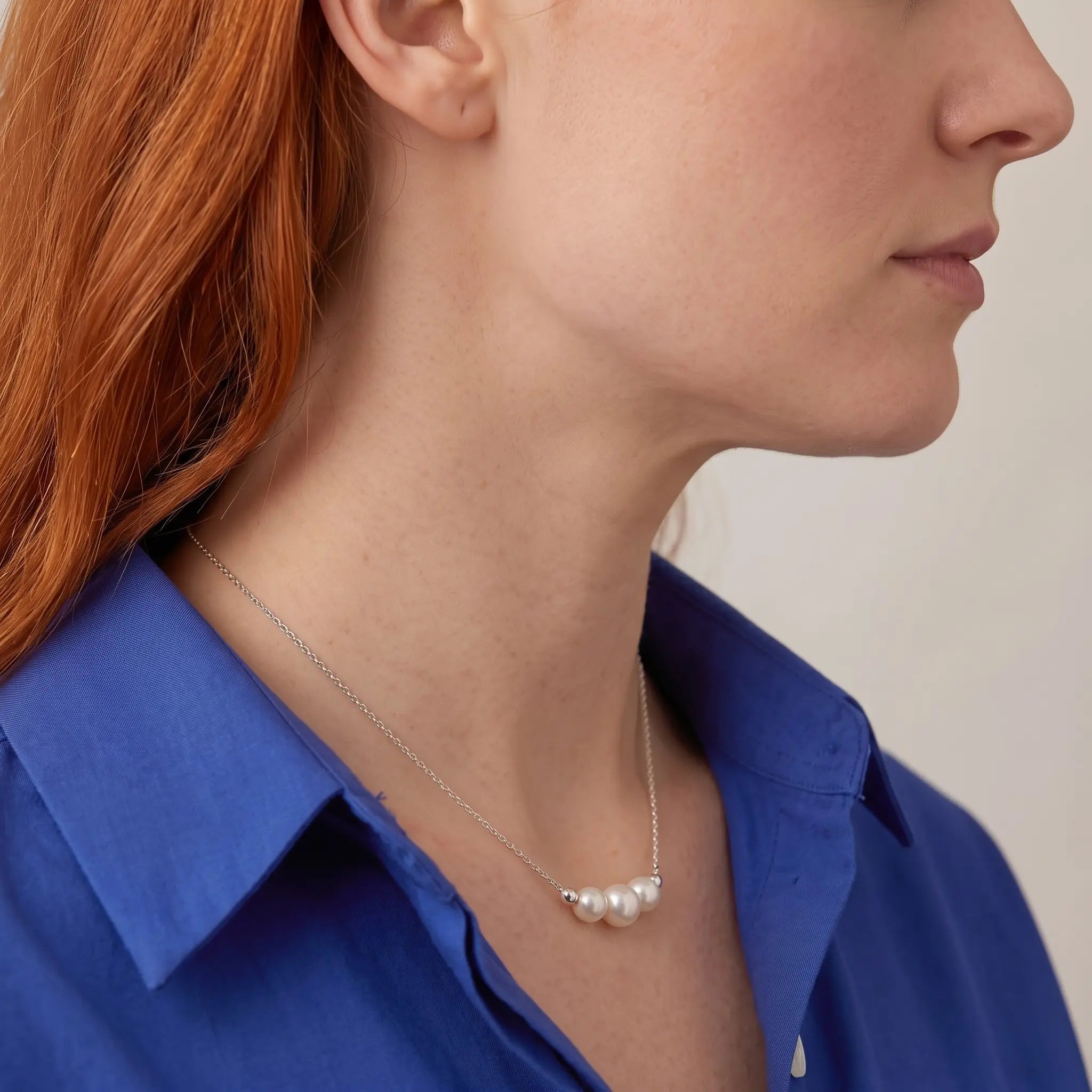 5-5.5mm Triple Freshwater Pearl Pendant Necklace White Pearls Sterling Silver Jewelry