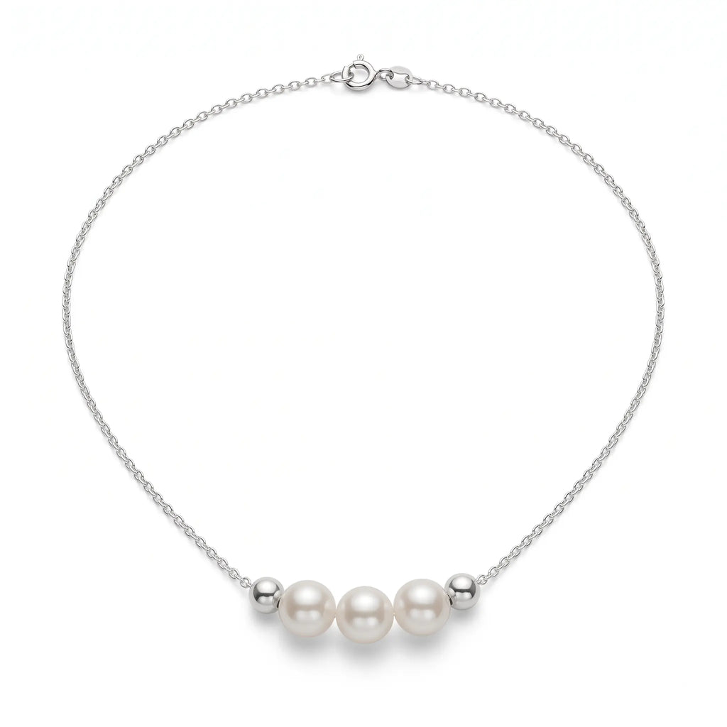 5-5.5mm Triple Freshwater Pearl Pendant Necklace White Pearls Sterling Silver Jewelry