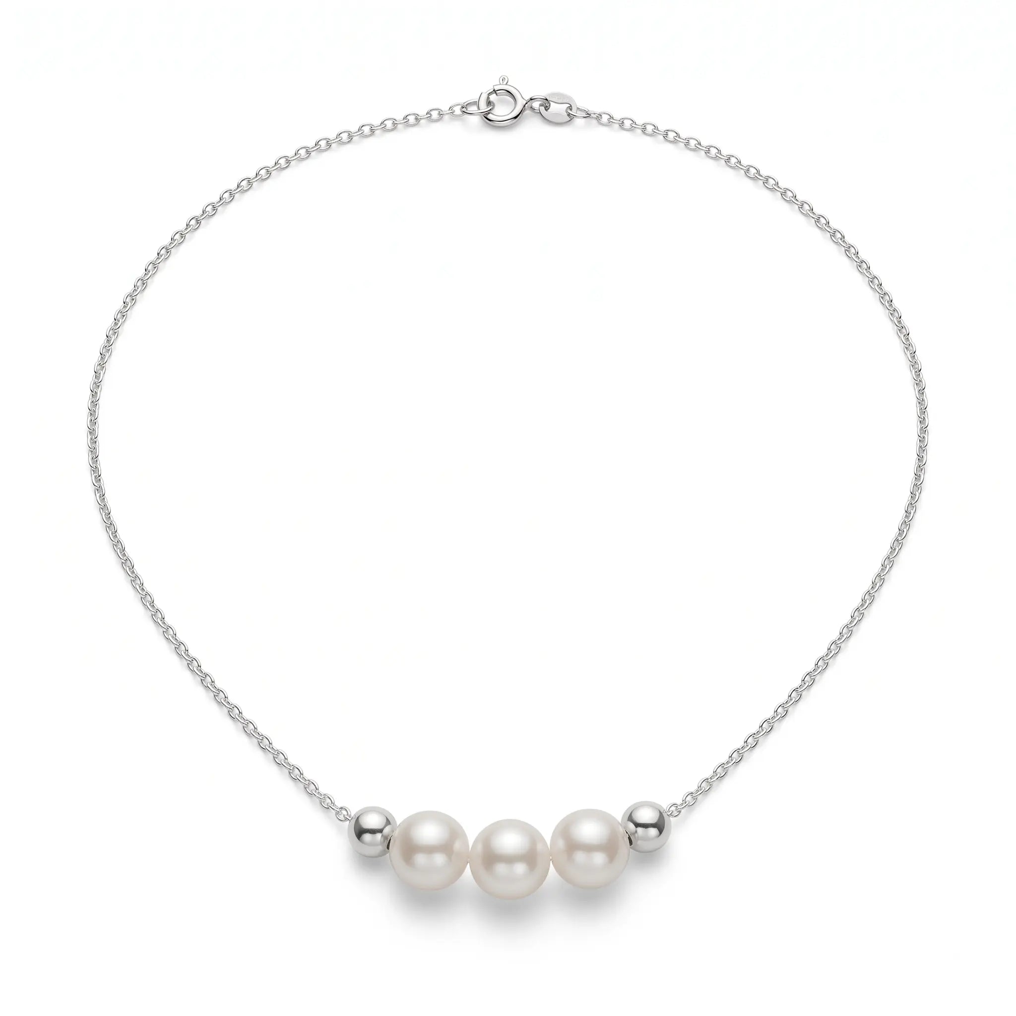 5-5.5mm Triple Freshwater Pearl Pendant Necklace White Pearls Sterling Silver Jewelry