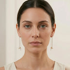 Japanese Akoya Pearl Long Threader Earrings in 18K White Gold Plated Silver