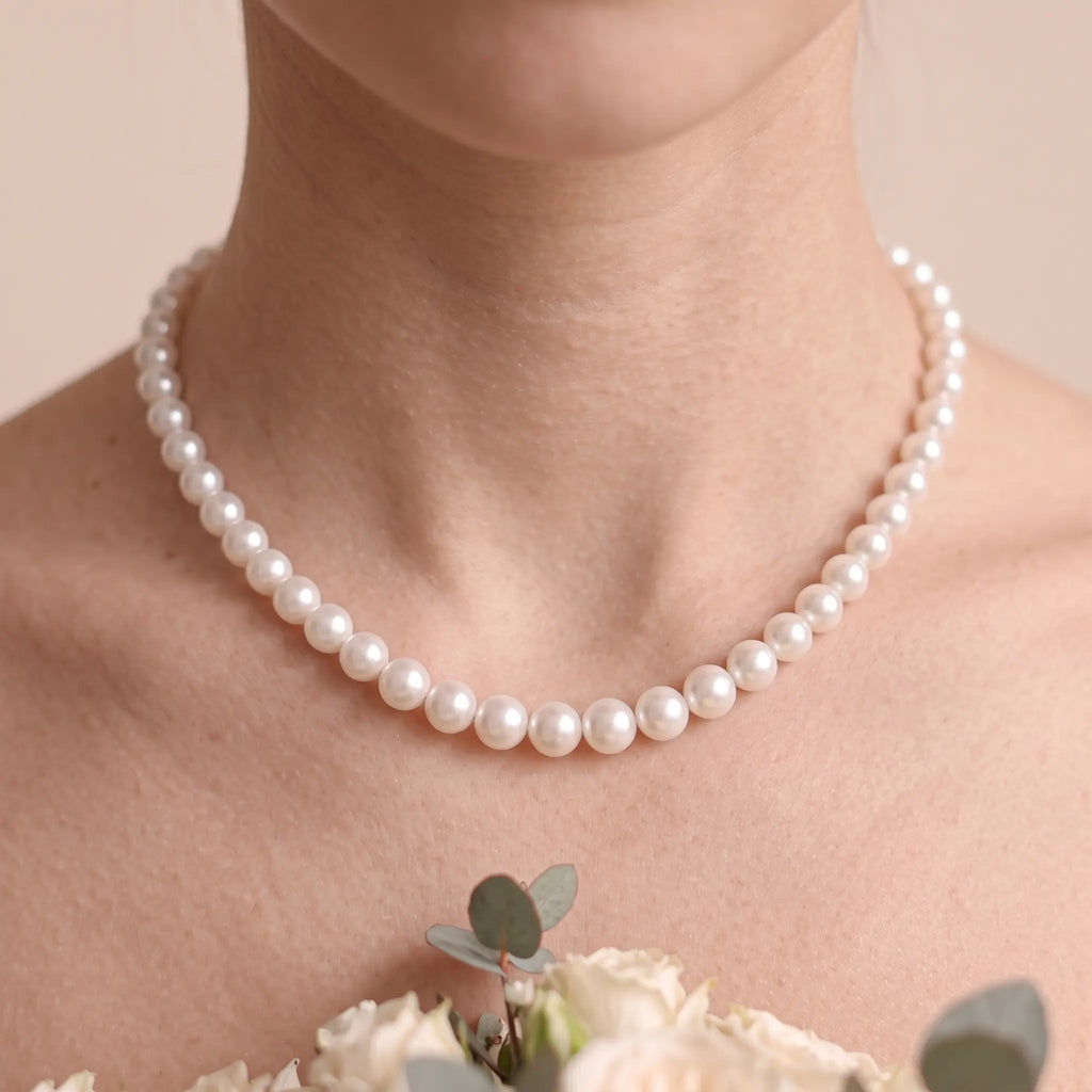 7-7.5mm Pearl Necklace and Stud Earrings Set Wedding Earrings for Bride