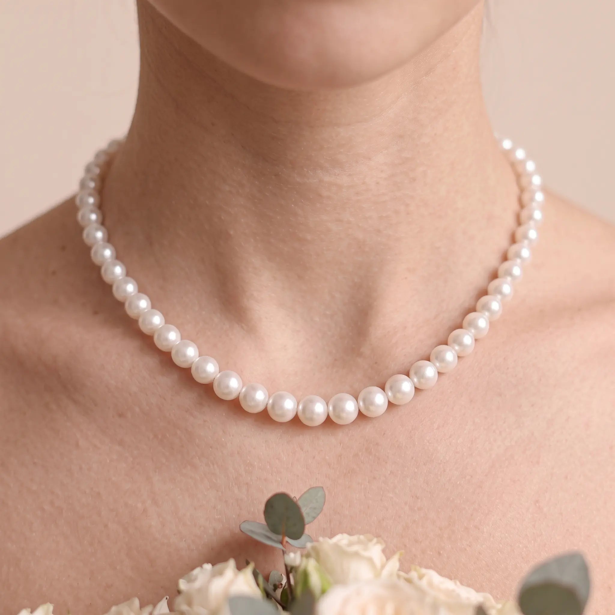 7-7.5mm Pearl Necklace and Stud Earrings Set Wedding Earrings for Bride
