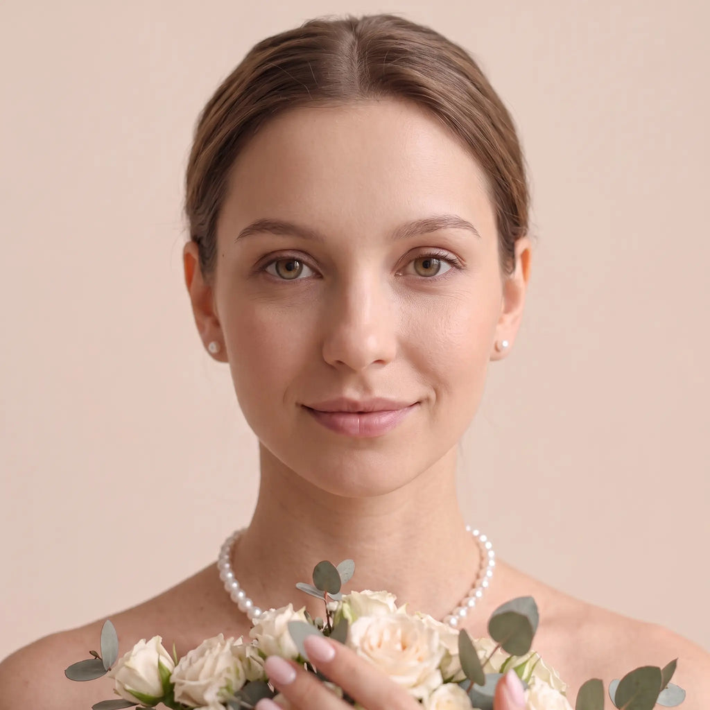 7-7.5mm Pearl Necklace and Stud Earrings Set Wedding Earrings for Bride