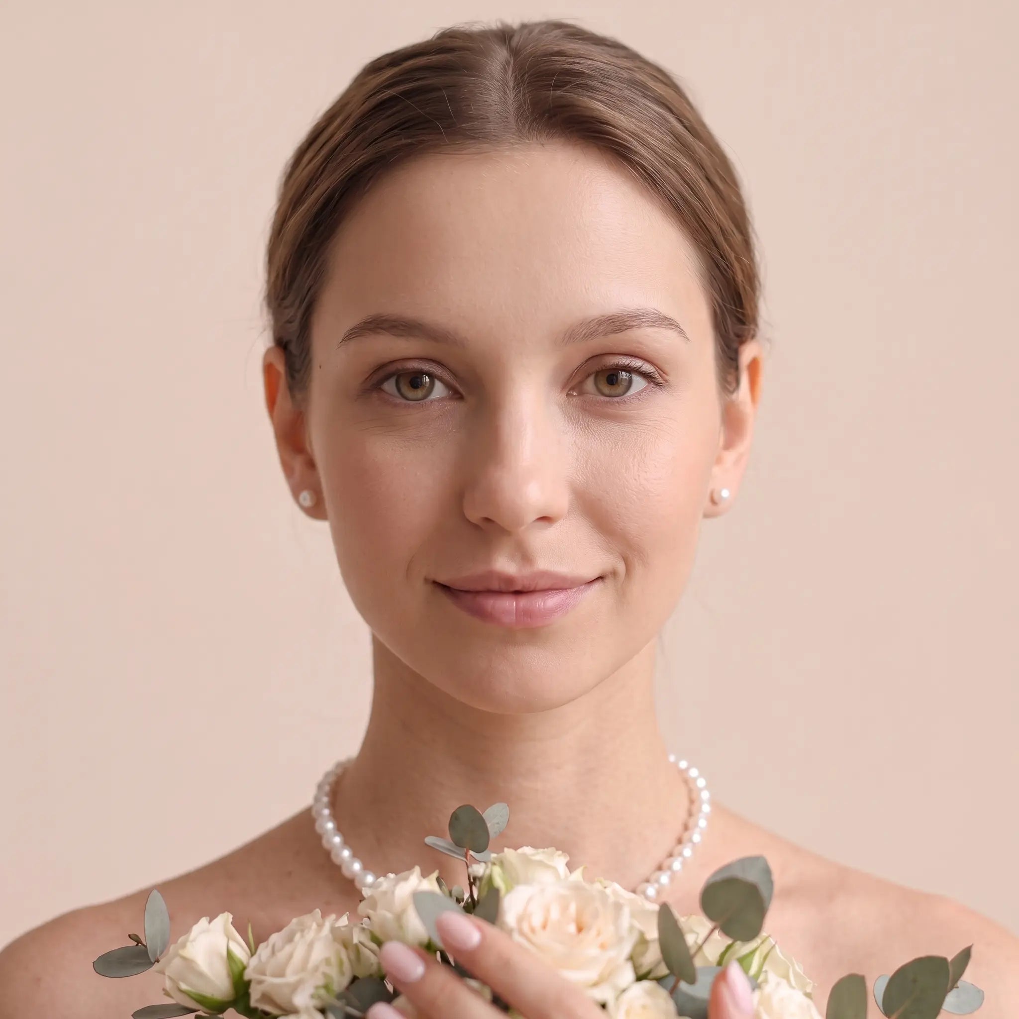 7-7.5mm Pearl Necklace and Stud Earrings Set Wedding Earrings for Bride