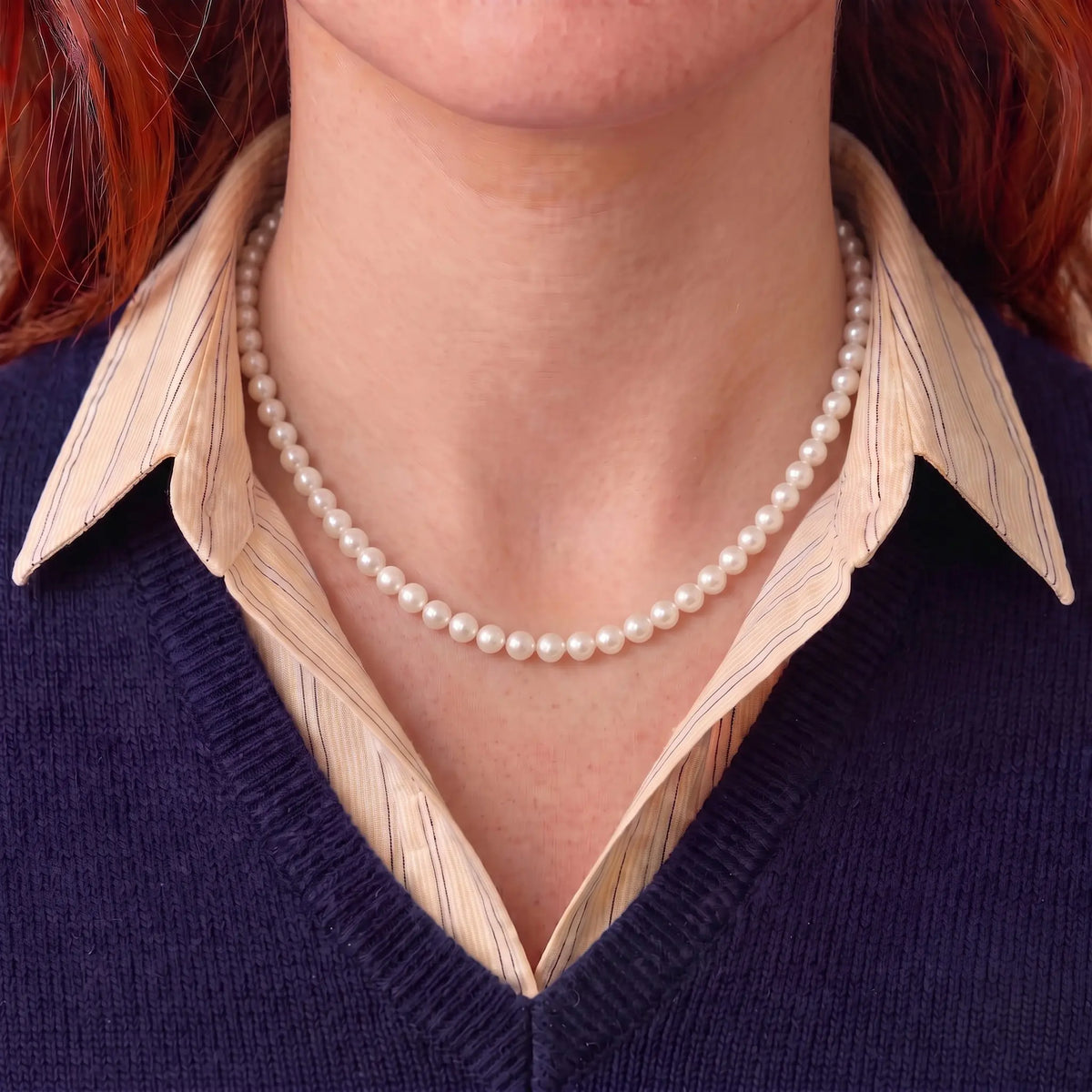 7-9.5mm Graduated White Freshwater Pearl Strand Necklace for Women