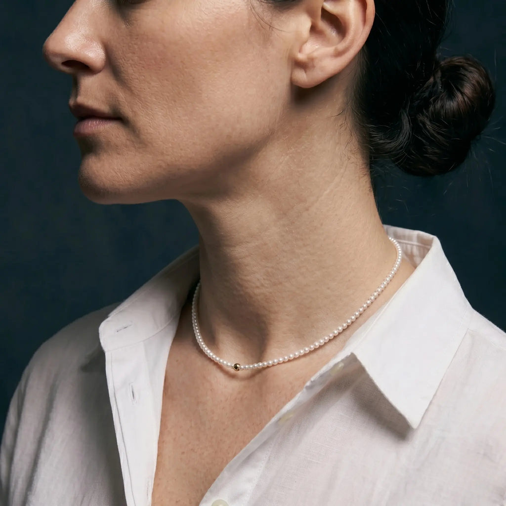 Genuine 3-3.5mm Pearl Choker in 18K Solid Gold, Luxury Fine Jewelry Gift