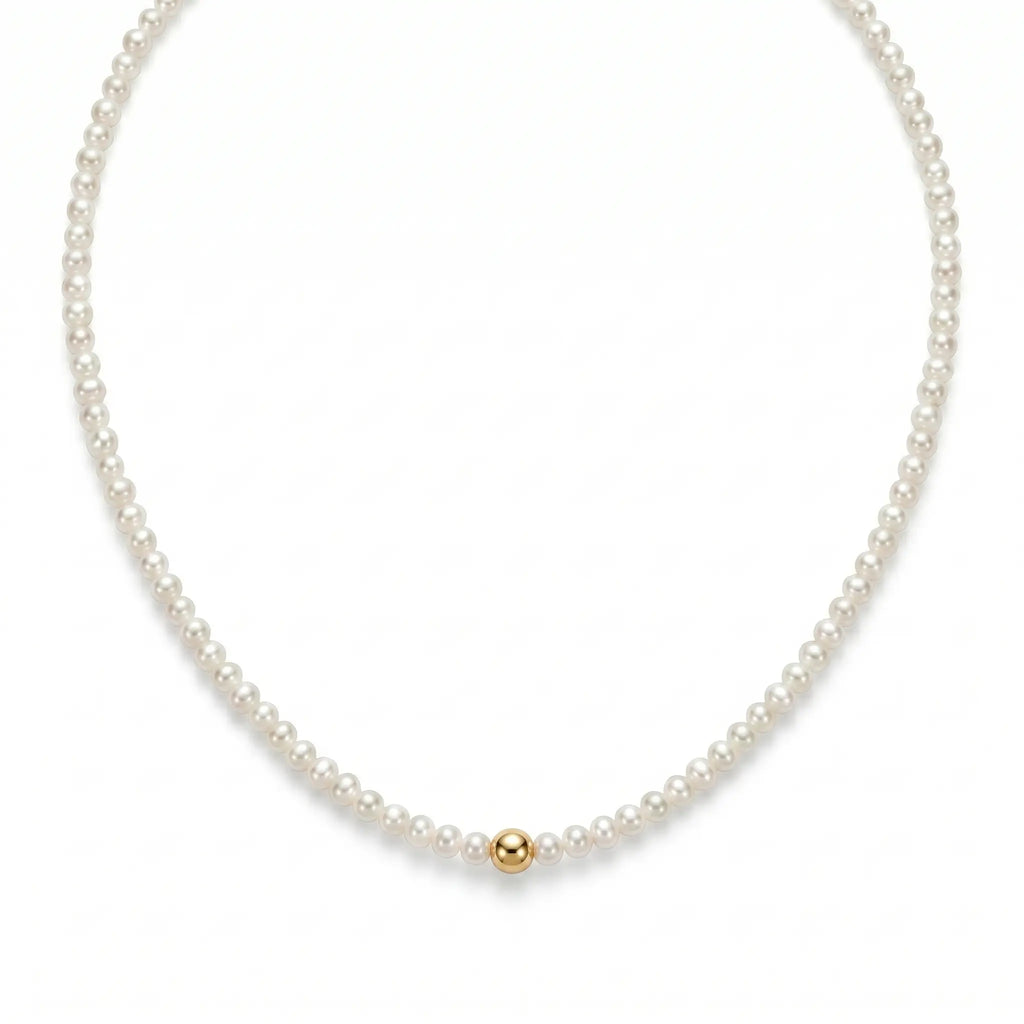 Genuine 3-3.5mm Pearl Choker in 18K Solid Gold, Luxury Fine Jewelry Gift