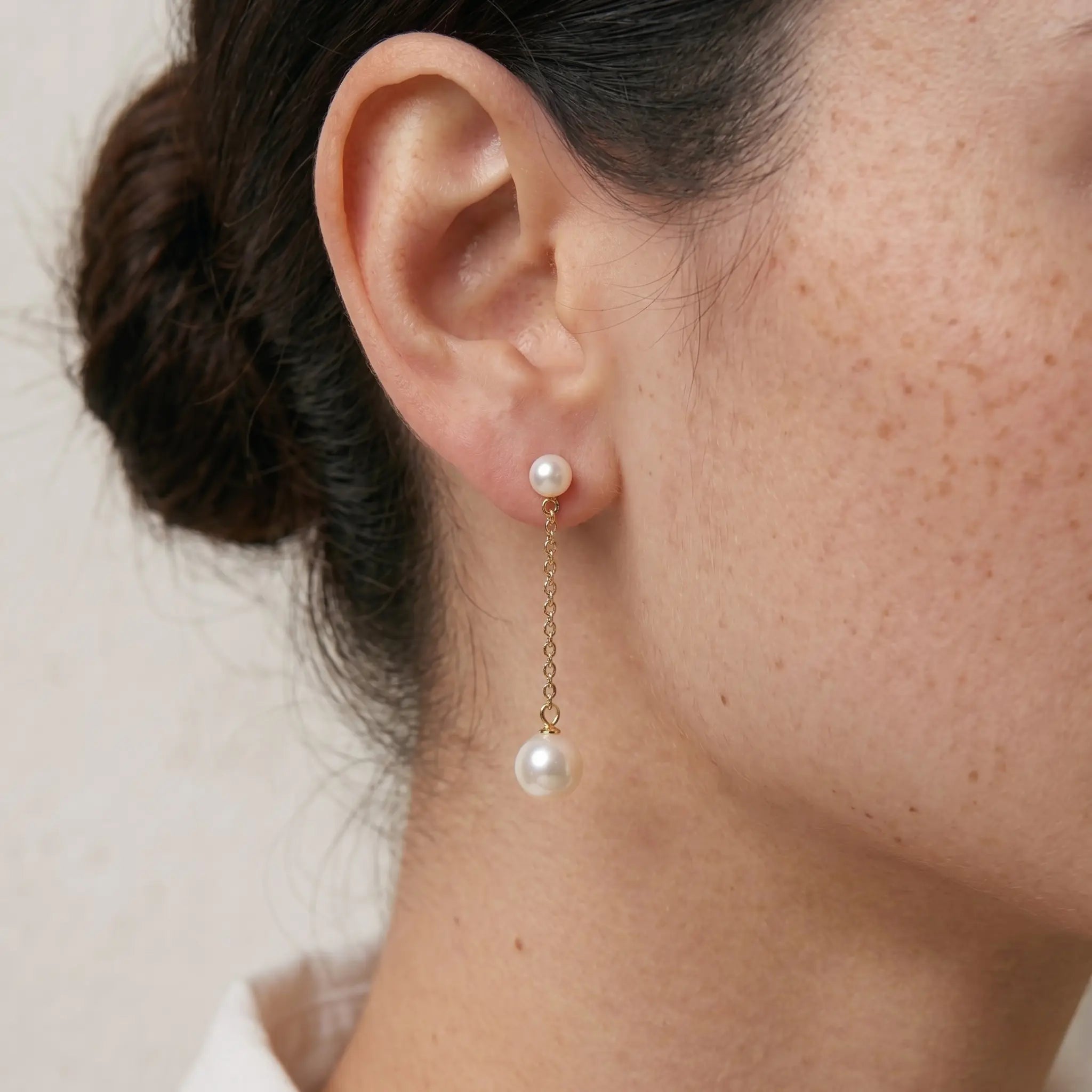 18K Solid Gold Japanese Akoya Pearl Threader Earrings for Women