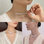 Wide Baroque Pearl Choker in 925 Sterling Silver - Neck Coverage Necklace for Scars & Lines