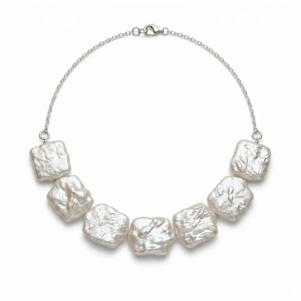 Wide Baroque Pearl Choker in 925 Sterling Silver - Neck Coverage Necklace for Scars & Lines