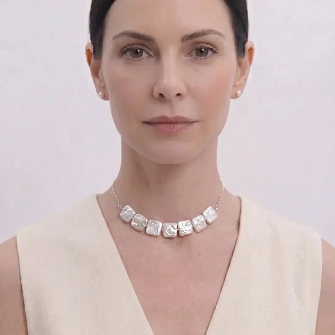 Wide Baroque Pearl Choker in 925 Sterling Silver - Neck Coverage Necklace for Scars & Lines