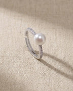 9-9.5mm Large White Pearl Ring, Adjustable S925 Sterling Silver Ring