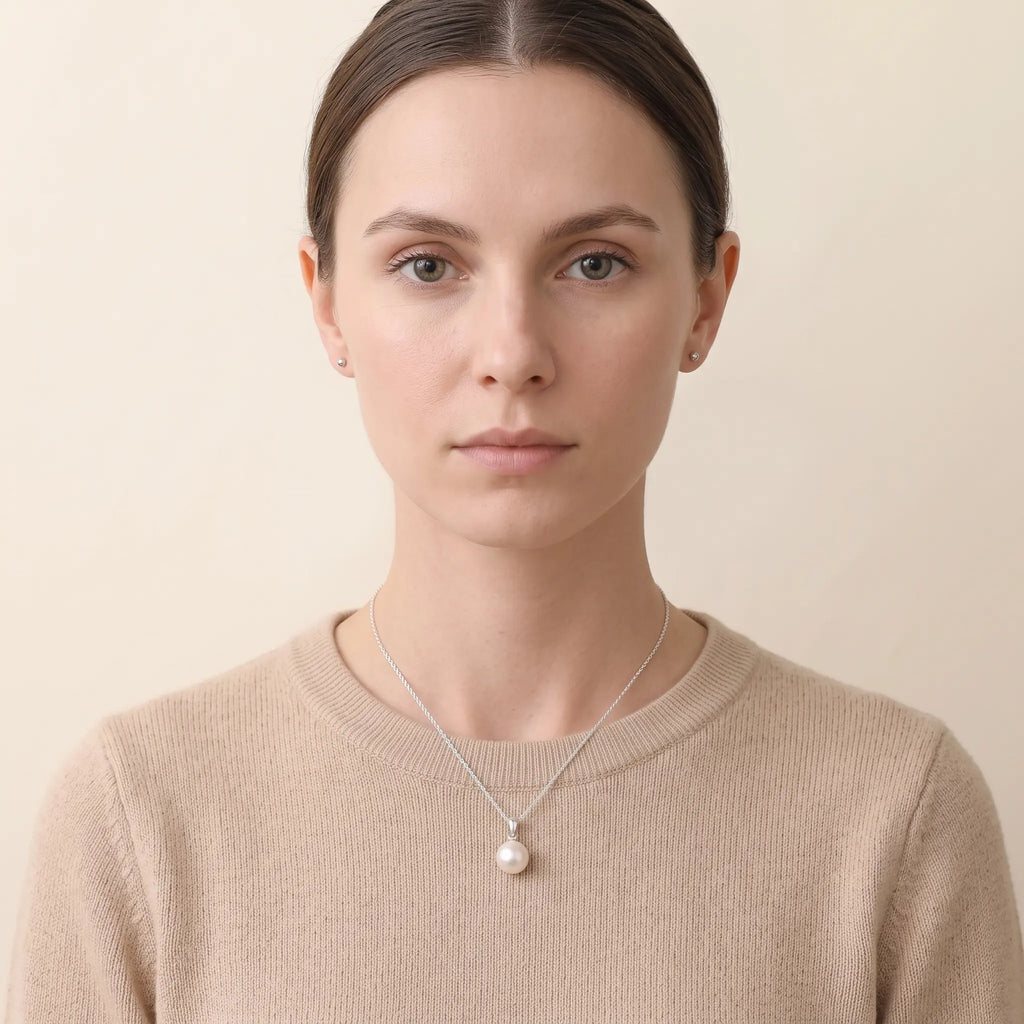 9-9.5mm White Edison Pearl Pendant Necklace Single Round Freshwater Pearl
