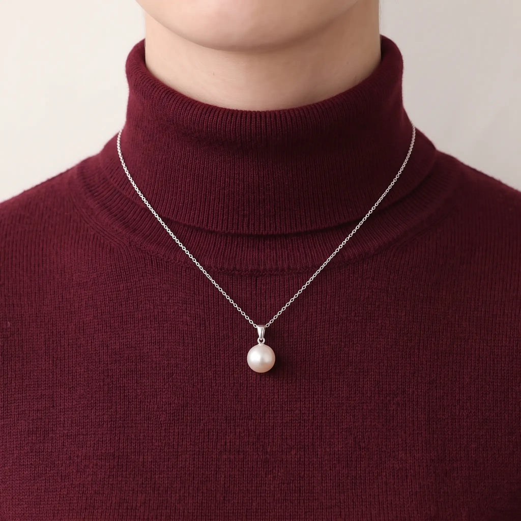 925 Sterling Silver 9–9.5mm White Edison Freshwater Pearl Pendant Necklace