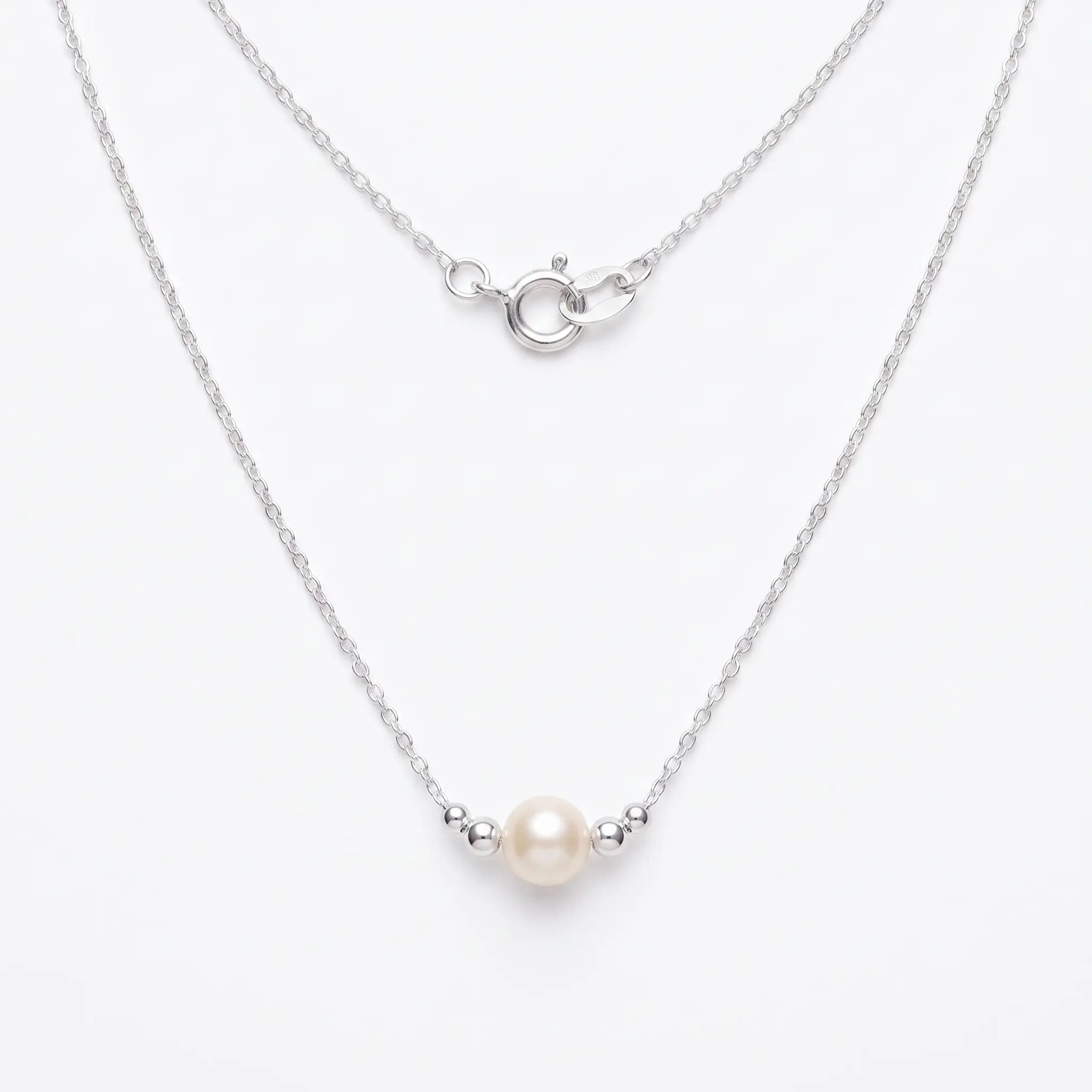 925 Sterling Silver 7-7.5mm Japanese Akoya Pearl Pendant Necklace for Women