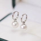 925 Sterling Silver Rhodium Plated Akoya Pearl Hoop Earrings (Hypoallergenic)