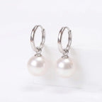925 Sterling Silver Rhodium Plated Akoya Pearl Hoop Earrings (Hypoallergenic)