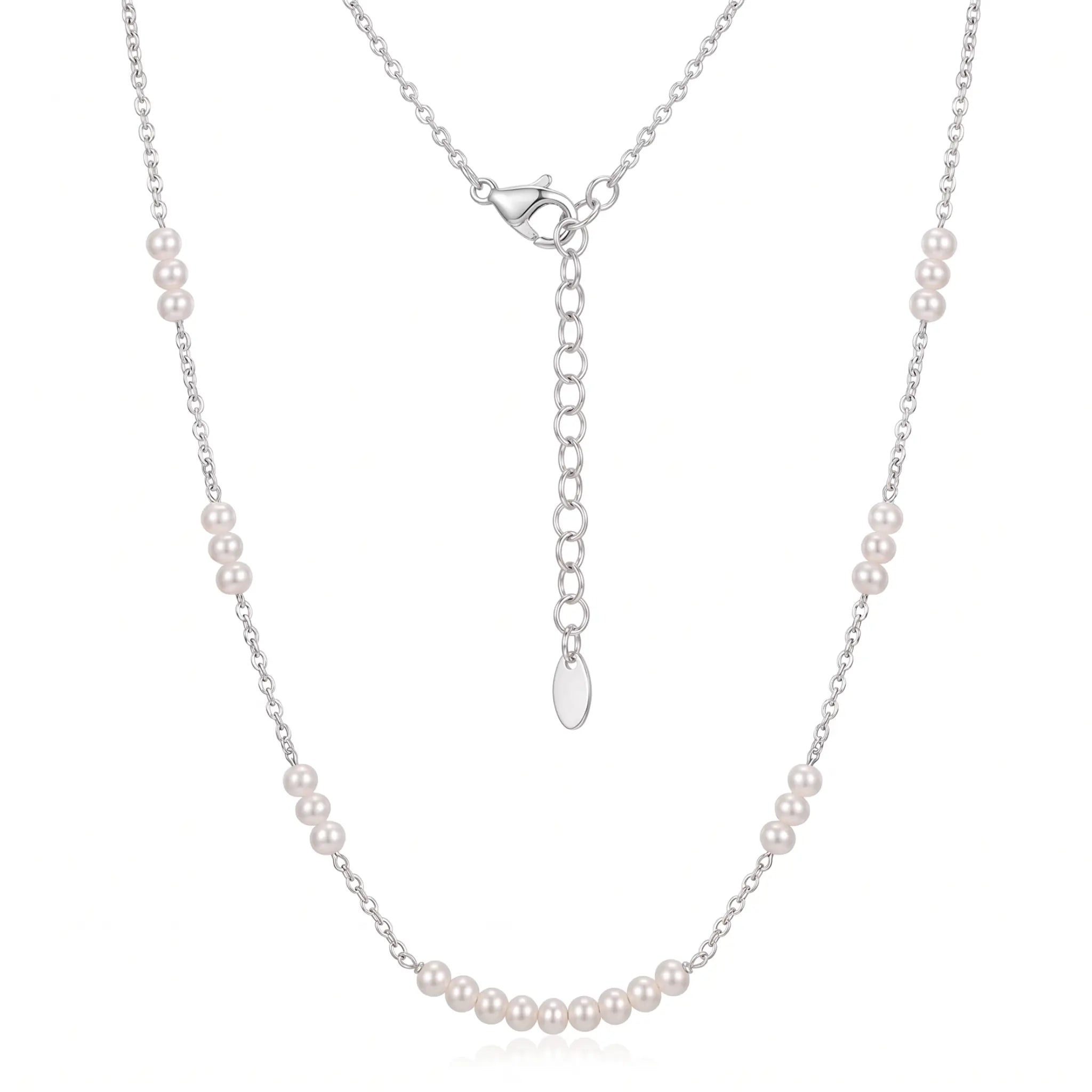 925 Sterling Silver Tiny Baby Pearl Necklace, 18K White Gold Plated Dainty Station Choker