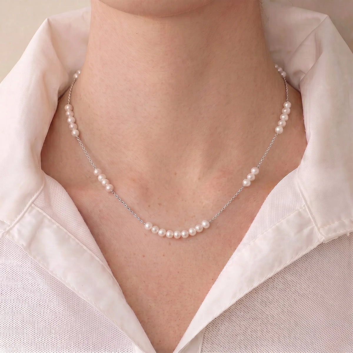 925 Sterling Silver 18k White Gold Plated Baby Pearl Necklace