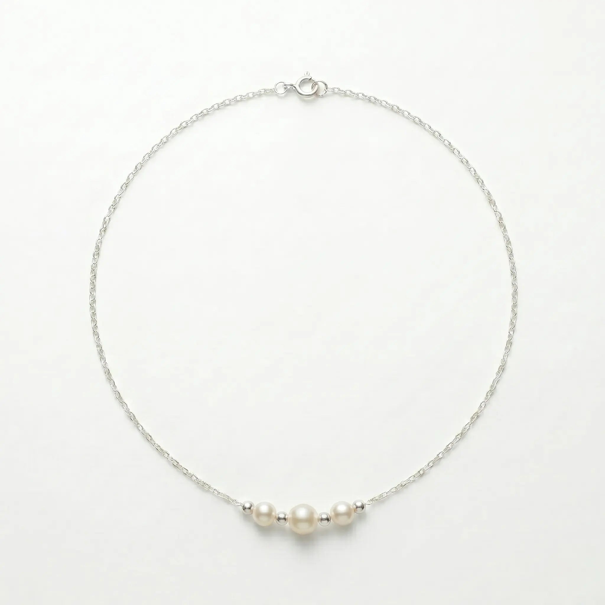 925 Sterling Silver 3-Pearl Station Choker Necklace for Women